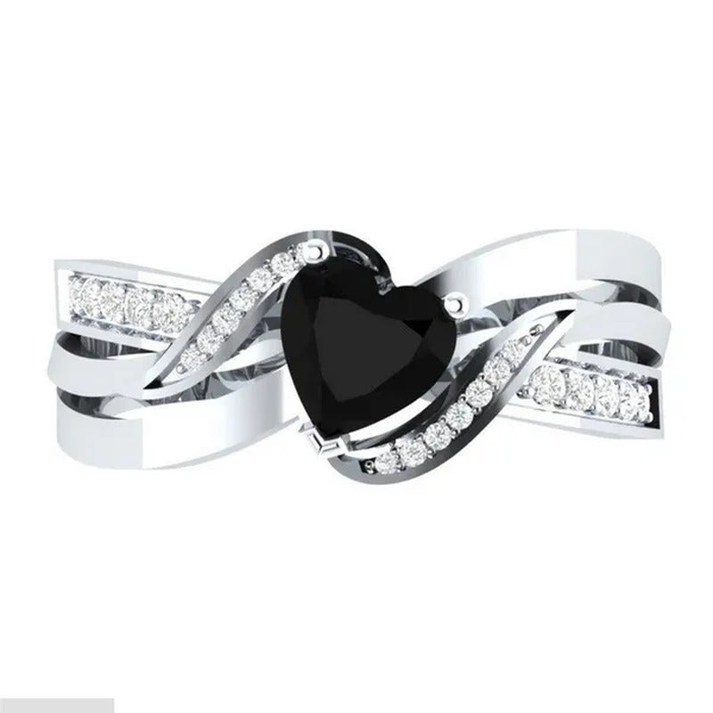 Natural Black Sapphire & Diamond Heart Cut Engagement Wedding 18 K White Gold Fi