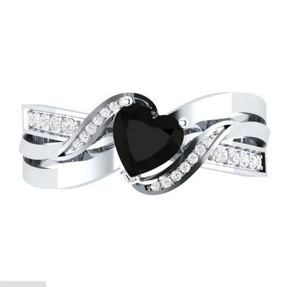 Natural Black Sapphire & Diamond Heart Cut Engagement Wedding 18 K White Gold Fi