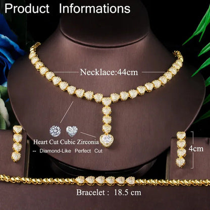 CANDICE Romantic Heart Charm Drop Necklace Earrings Bracelet Set with Cubic Zirc