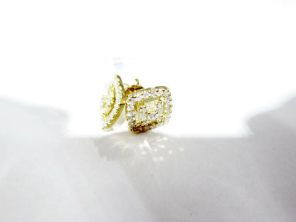 diamond baguette round brilliant shape stud style earring