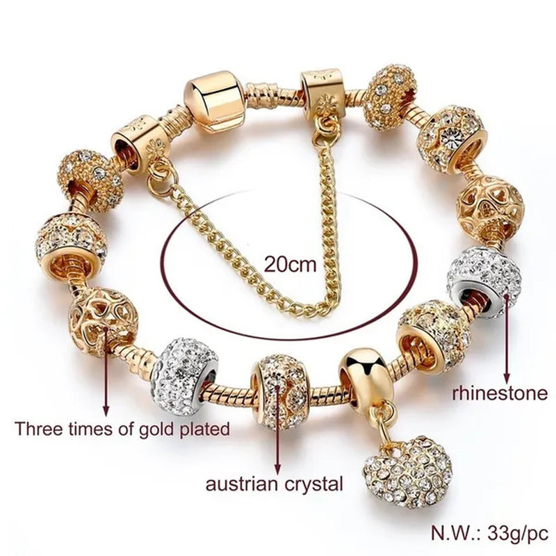 Luxury Crystal Heart Charm Bracelets & Bangles Gold Bracelets for Women Jeweller