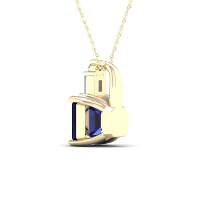 Imperial Gemstone 10K Yellow Gold Octagonal Cut Blue Sapphire and Diamond Pendan