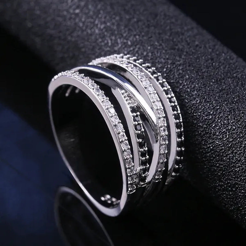 Solid 925 Sterling Silver Natural Black Sapphire Diamond Ring Anniversary Gift E