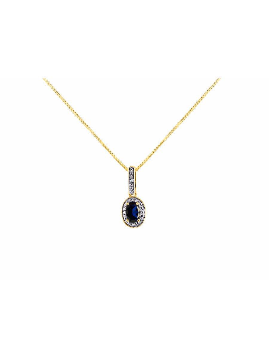 Diamond & Blue Sapphire Pendant Necklace in 14K Yellow Gold with 18" Gold Chain