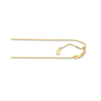 Adjustable Box Link Chain Necklace, 1.1Mm in 14K Gold