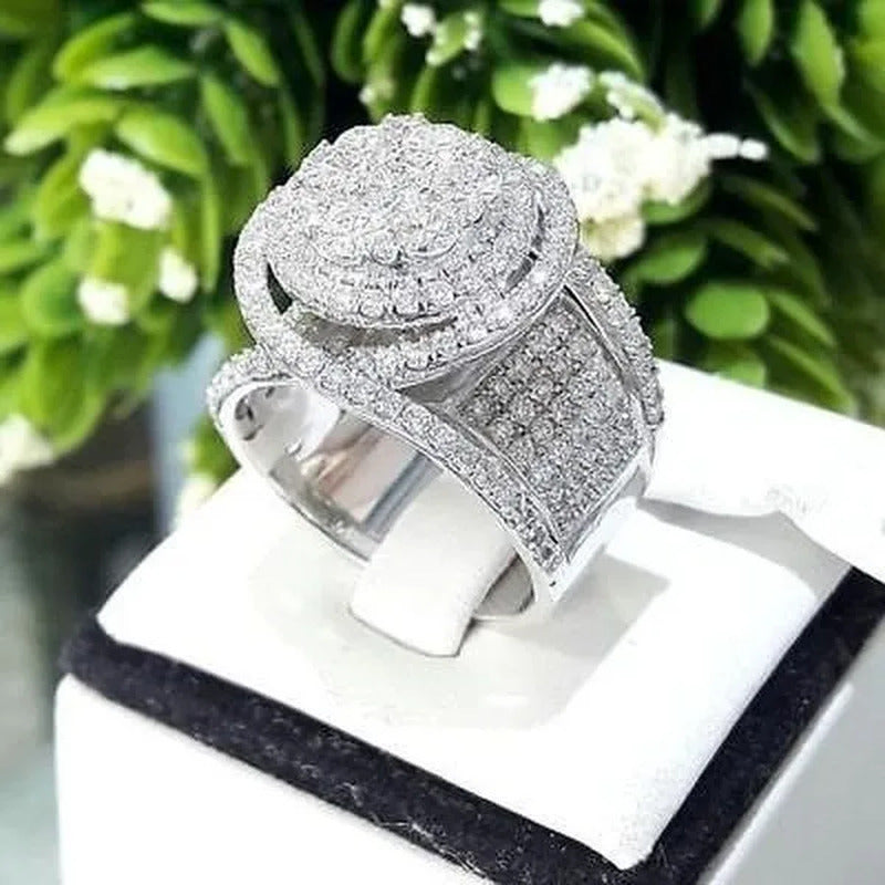 Sparkling 925 Solid Sterling Silver White Sapphire Diamond Cluster Ring Wedding