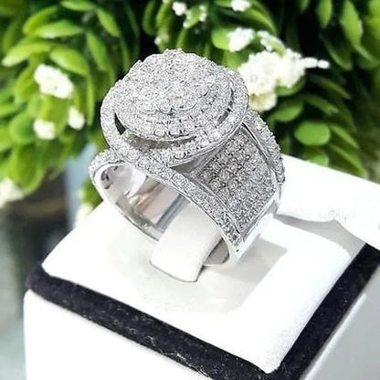 Sparkling 925 Solid Sterling Silver White Sapphire Diamond Cluster Ring Wedding