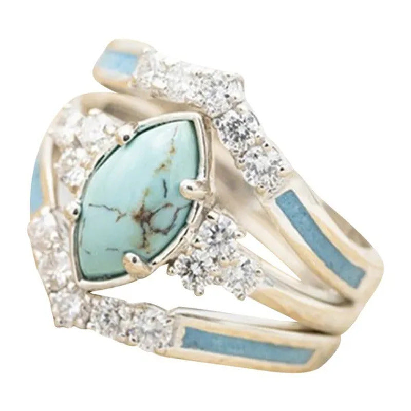 Newest 3Pcs/Set Women'S 18 K Gold Multilayer Hollow Turquoise Ring Band Exquisit