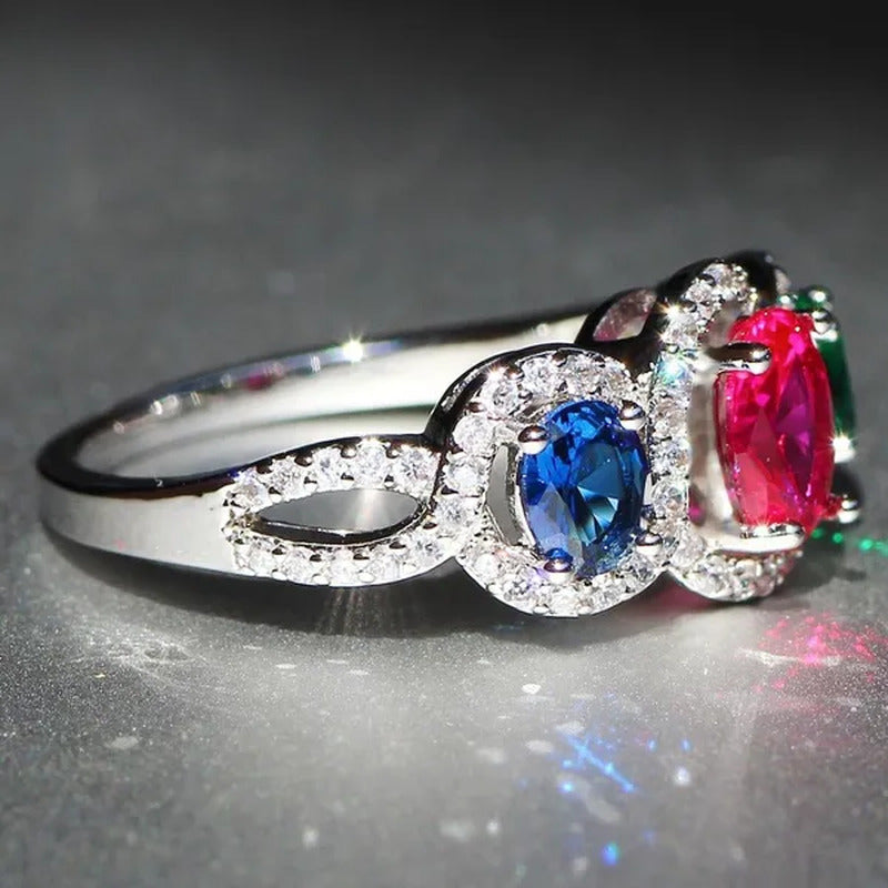 925 Silver Natural Gemstones Ring Sapphire & Ruby & Emerald Wedding Birthstone B
