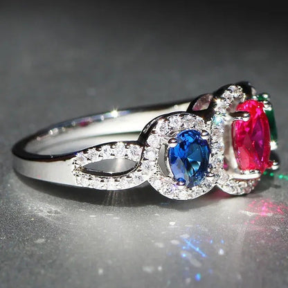 925 Silver Natural Gemstones Ring Sapphire & Ruby & Emerald Wedding Birthstone B