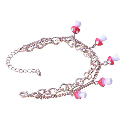 New Women'S Fashion Double Layer Mushroom Pendant Bracelet Couple DIY Jewelry
