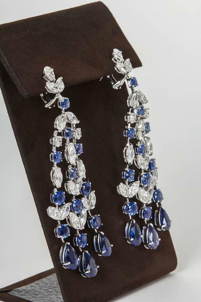 Sapphire Diamond Platinum Chandelier Earring 24.68 ct sapphire 13.36 ct diamond