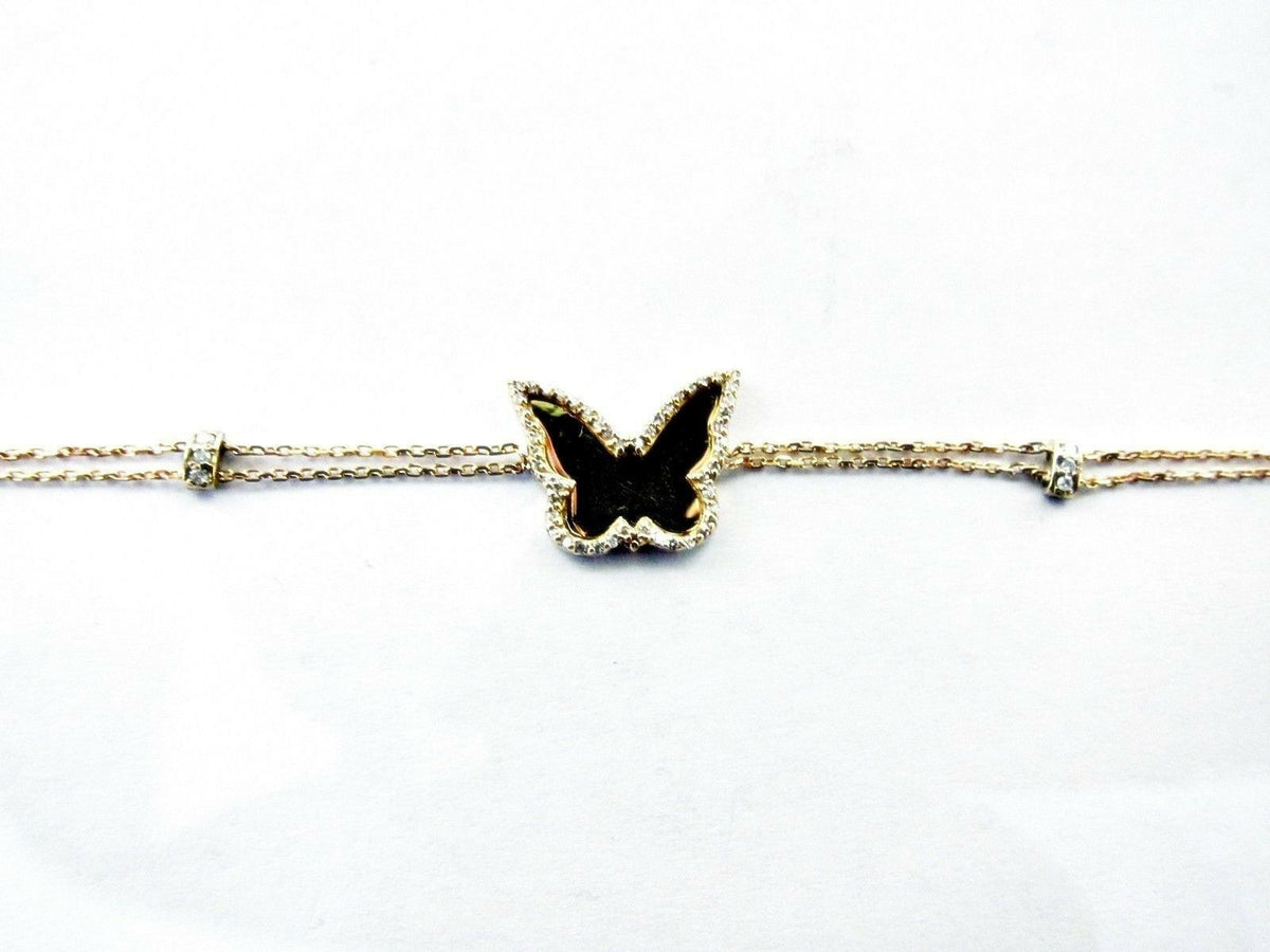 BUTTERFLY DIAMOND BRACELET 18K ROSE GOLD DIAMOND LINK CABLE .25 CT