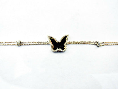 BUTTERFLY DIAMOND BRACELET 18K ROSE GOLD DIAMOND LINK CABLE .25 CT