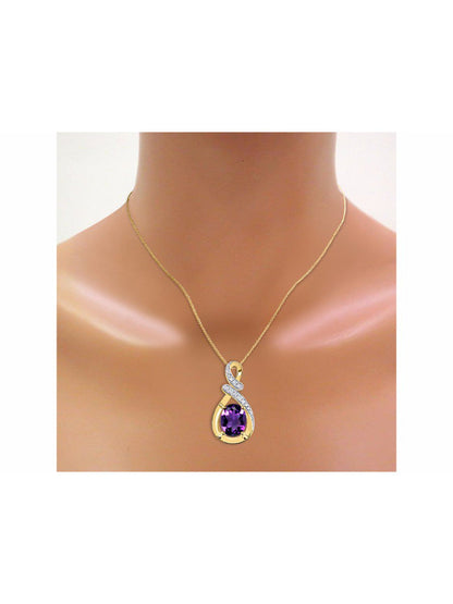 Diamond & Amethyst Pendant Necklace in 14K Yellow Gold with 18" Gold Chain - Feb