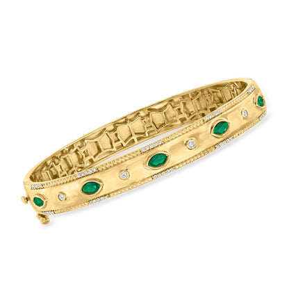 0.80 Ct. T.W. Emerald and .26 Ct. T.W. Diamond Bangle Bracelet in 18Kt Gold over