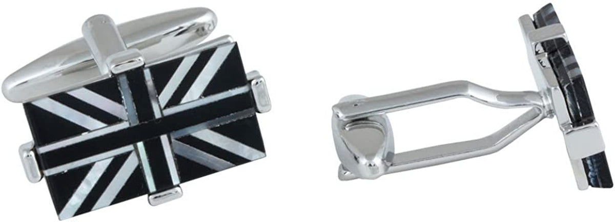Luxury Mother of Pearl Onyx Black & White Union Jack Flag Cufflinks with Present