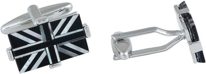 Luxury Mother of Pearl Onyx Black & White Union Jack Flag Cufflinks with Present