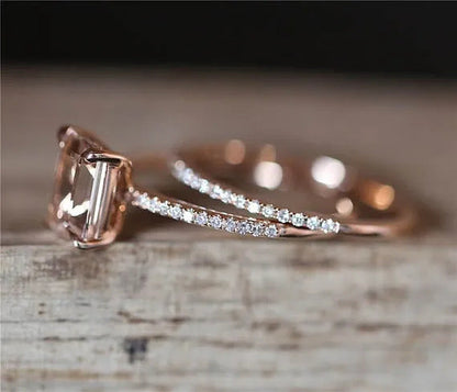 Worth to Buy Exquisite 18K Rose Gold Floral Rings Set Slim Princess Morganite Ne