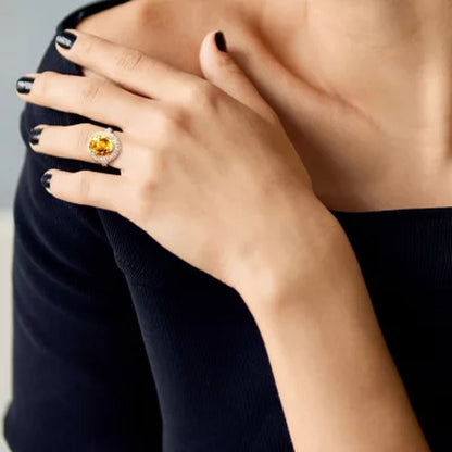 Citrine and Created White Sapphire Cocktail Ring in Sterling Silver