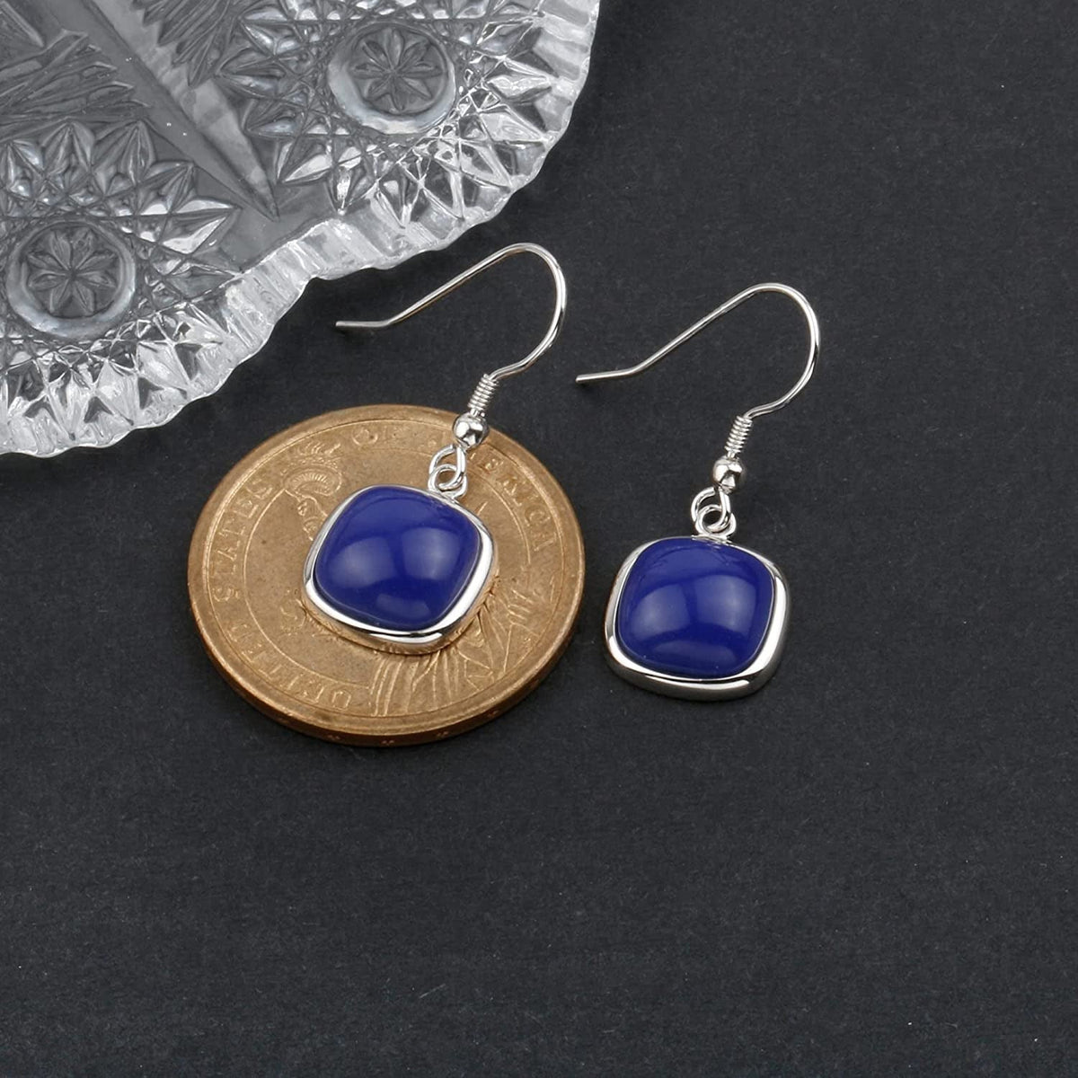 Sterling Silver Square Cabochon Blue Lapis Lazuli Earrings for Classy Women