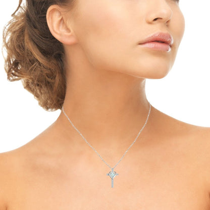 Sterling Silver Simulated White Opal and White Topaz Heart Cross Birthstone Pend