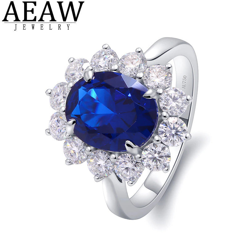 AEAW Genuine Woman Engagement Rings 8X10Mm Lab Sapphire with Moissanite Jewelry