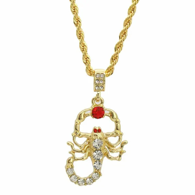 Red Ruby Scorpion Pendant 14K Gold Plated 18" Rope Choker Chain Hip Hop Style