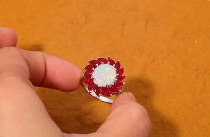 Fashion Women Jewelry White Fire Opal & Ruby Wedding Engagement Ring Size 6-10