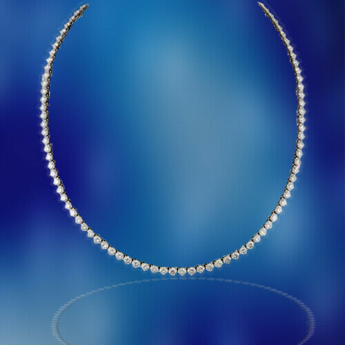 DIAMOND TENNIS NECKLACE 3 PRONG SET ROUND BRILLIANT TENNIS 24.88 CT 18 K GOLD