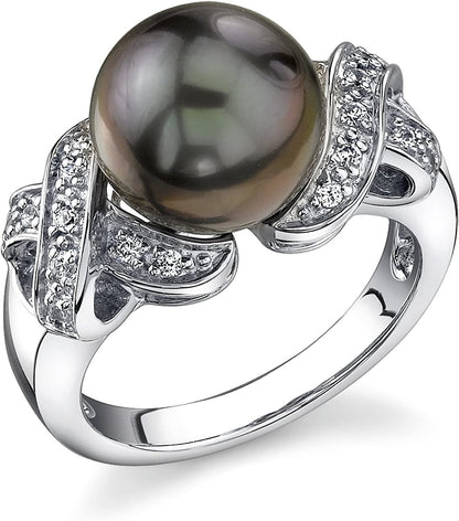 11-12Mm Genuine Black Tahitian South Sea Cultured Pearl Lisa Ring for Women