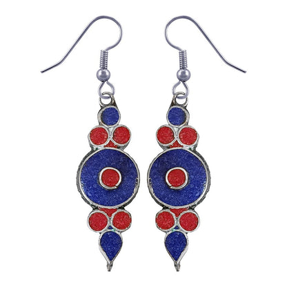 Handmade Drop Earring for Women, Coral Lapis Lazuli Gemstone Earrings, Ethnic De