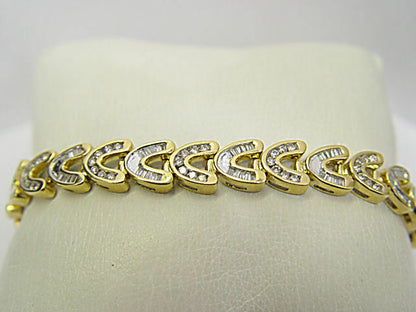 5.93 CT DIAMOND ROUND BRILLIANT BAGUETTE SHAPE CHANNEL SET DIAMOND BRACELET 14 K