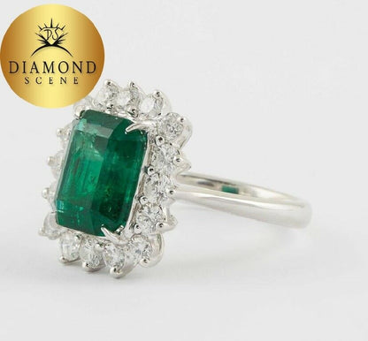 Green Emerald and Diamond Cocktail Ring