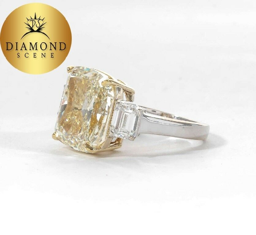 GIA Gemologist Fancy Yellow 10.06 Carat Cushion Cut Diamond Ring