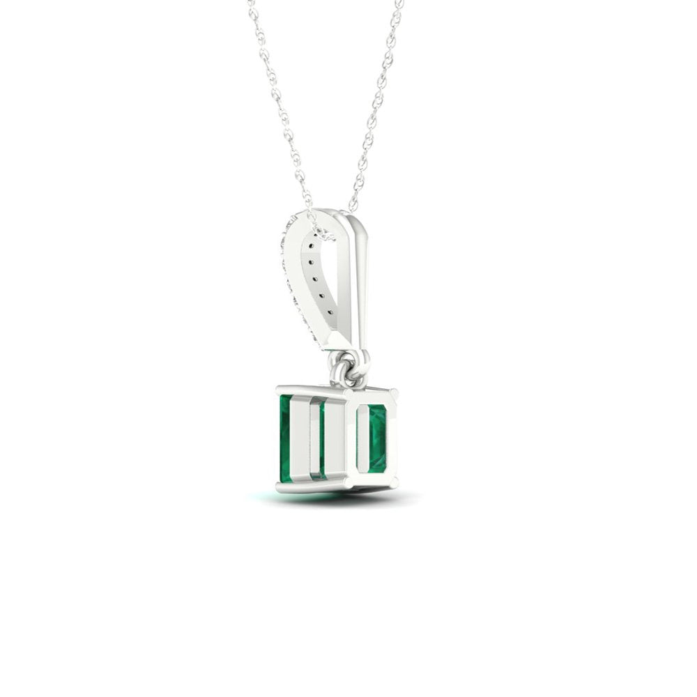 Imperial Gemstone 10K White Gold Emerald 1/20 CT TW Diamond Halo Necklace