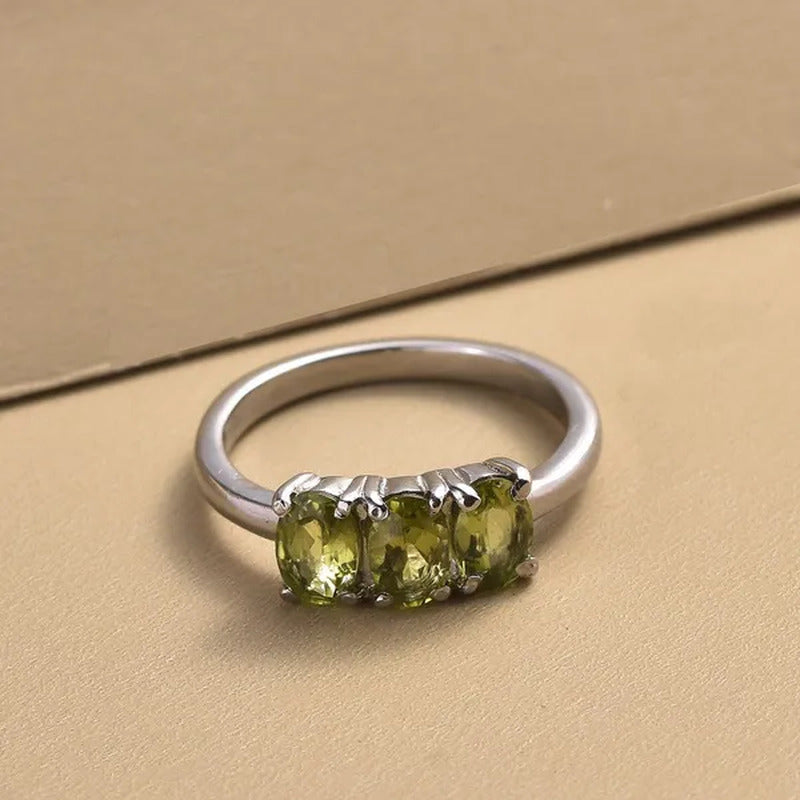Shop LC Peridot Oval Stainless Steel 3 Stone Ring for Women Size 8 Ct 1.15