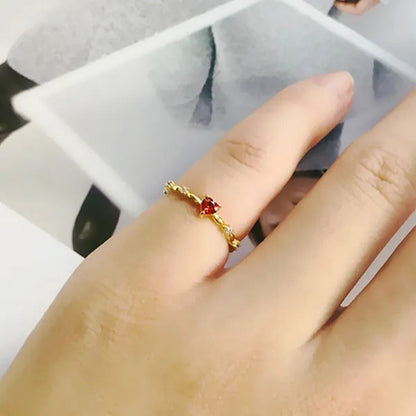 Bridal Wedding Thin Rings for Women Gold Lab Diamond Ruby Heart Rings Romantic E
