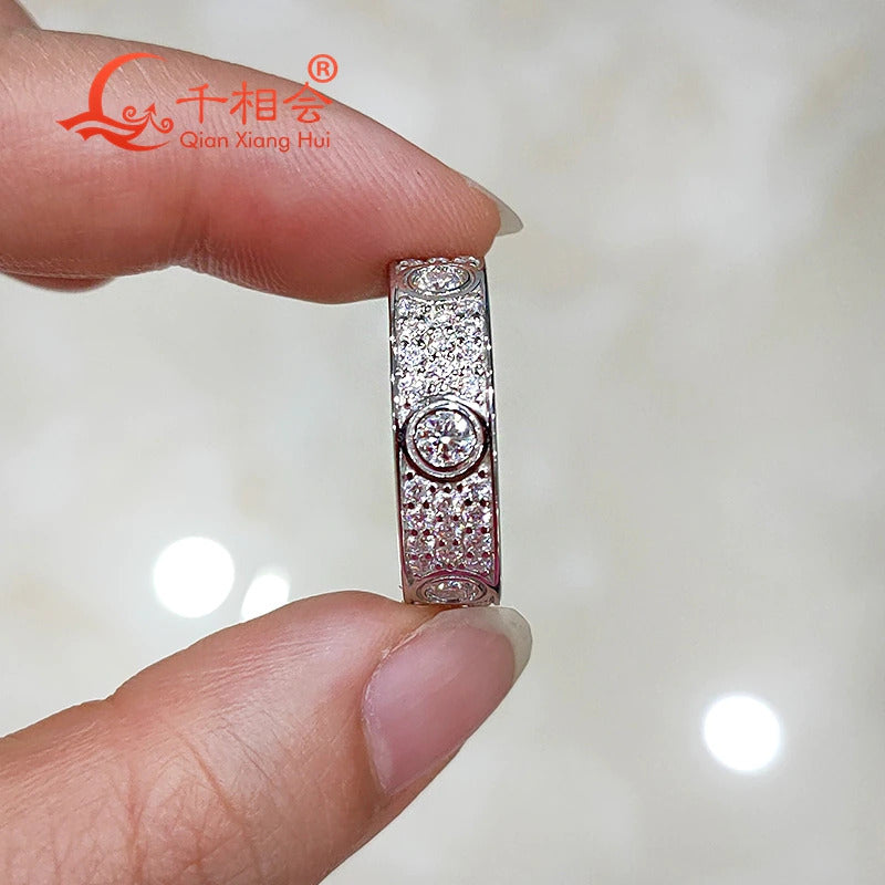 925 Silver Solid Rings Classic Love Three Rows of Luxury Eternity Ring D VVS