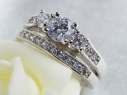 Sz6-9 10Kt Wedding&Engagement Ring Bridal Set White Gold Filled Three Stone CZ L