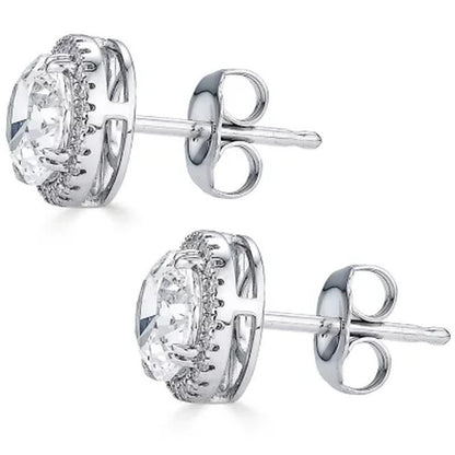 14K Gold Lab Created White Sapphires and 0.14 CT. T.W. Diamond Halo Stud Earring