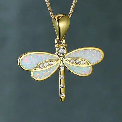 New Fashion Exquisite White Analog Opal Dragonfly Ladies Pendant Necklace