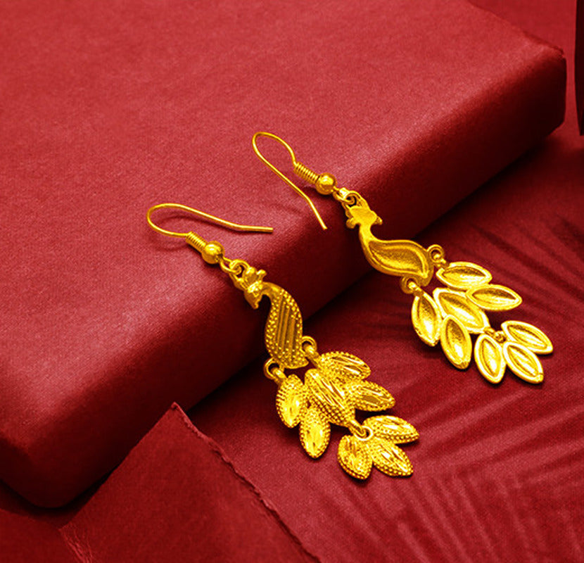 Gold-Plated Earrings Female Tassel Flower Asymmetric Earrings Sand Gold-Plated E