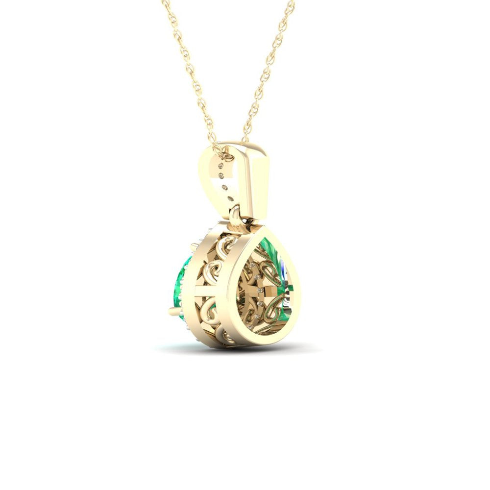 Imperial Gemstone 10K Yellow Gold Pear Cut Emerald 1/20 CT TW Diamond Halo Penda