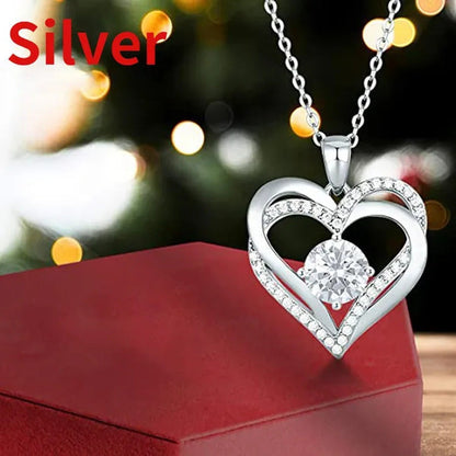 Exquisite Fashion 18K Gold Pave Setting Diamond Double Heart Pendant Necklace fo