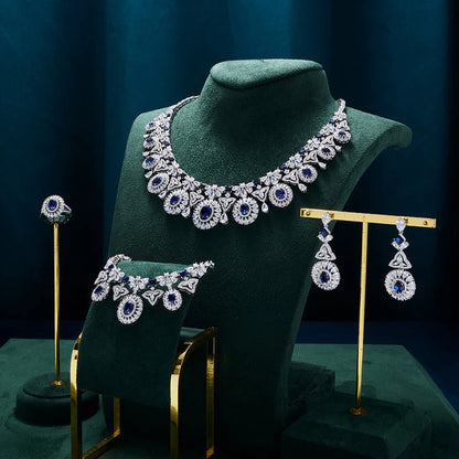 Luxury Women Wedding Jewelry Set Colorful Cubic Zirconia Bridal Necklace