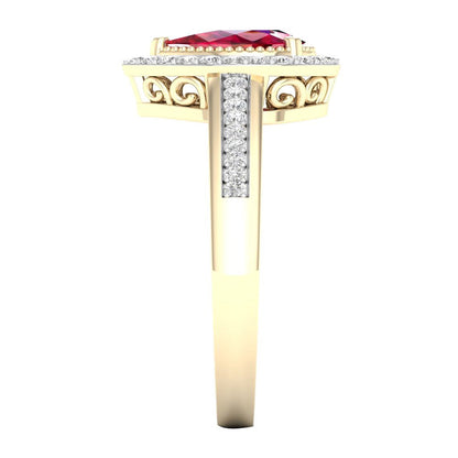 Imperial Gemstone 10K Yellow Gold Pear Ruby 1/8 CT TW Diamond Halo Women'S Ring