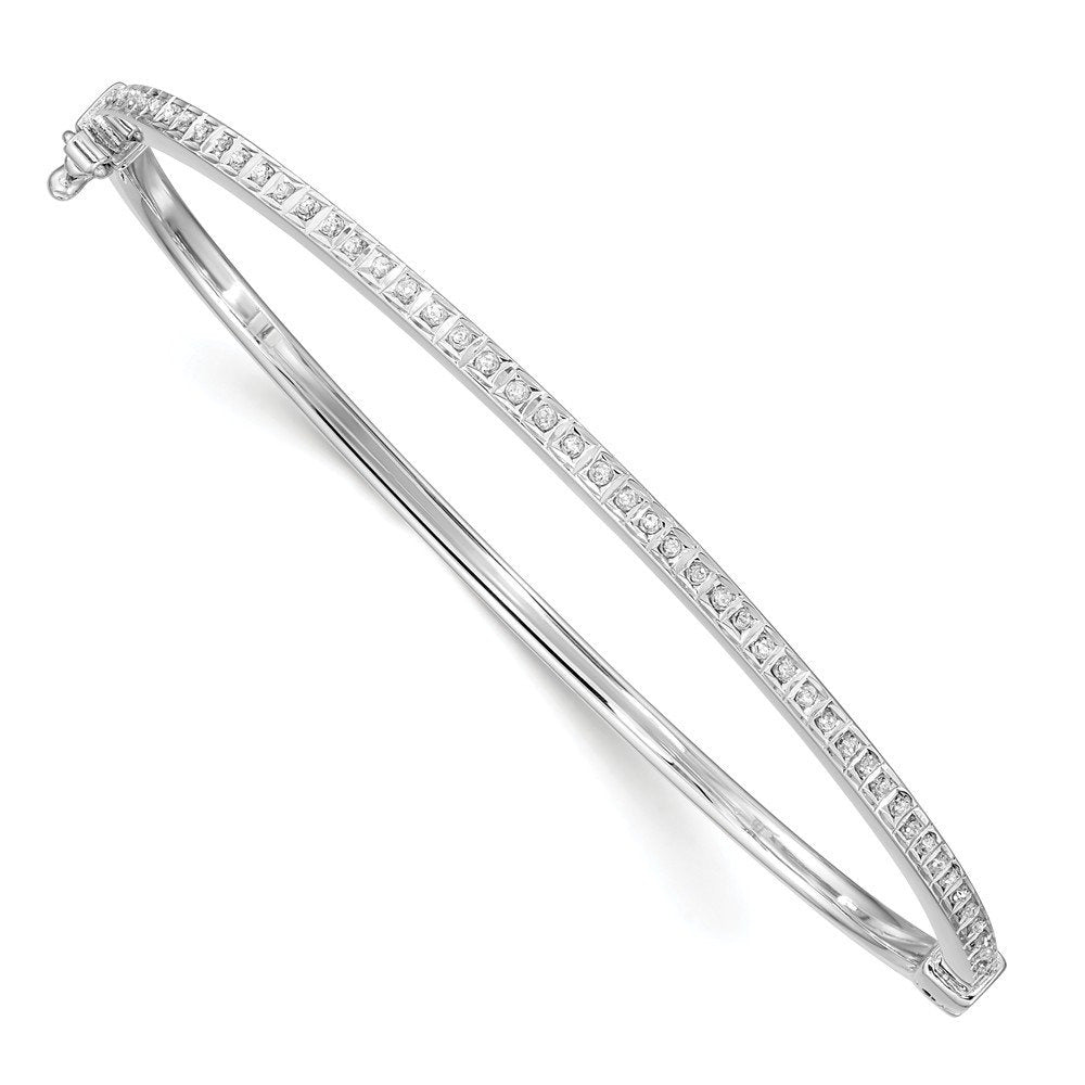 925 Sterling Silver Diamond Mystique Platinum-Plated Diamond Bangle Cuff Bracele