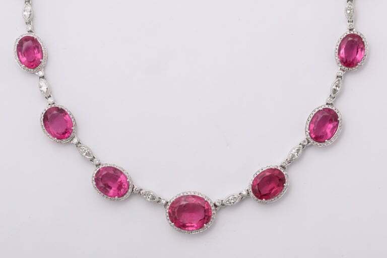 Pink Rubellite and Diamond Necklace