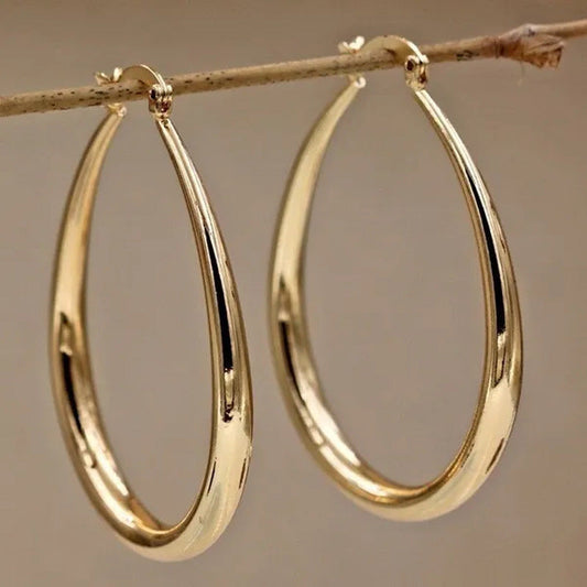 Simple Smooth Gold Plated Exaggerate Hoop Earrings Wedding Engagement Anniversar